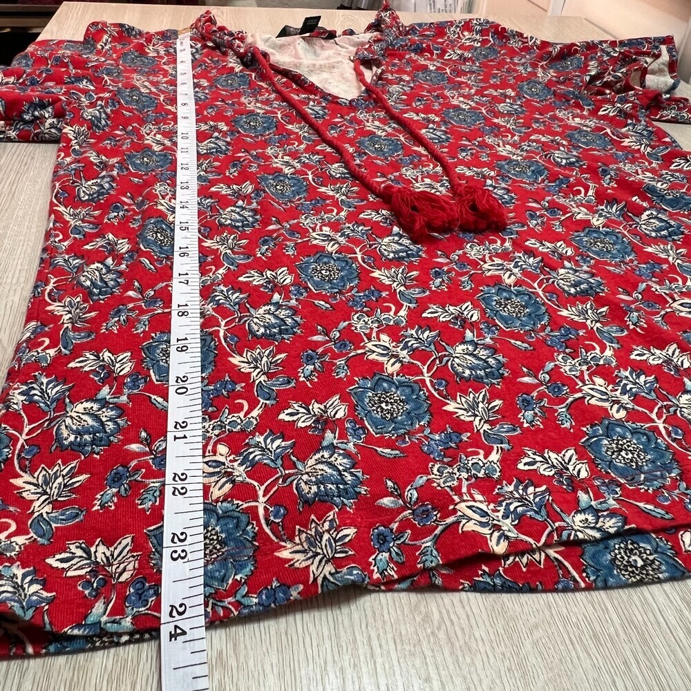 Lauren Ralph Lauren Peasant Blouse Womens L Red Blue Floral Chintz Ruffle Neck - Picture 9 of 10